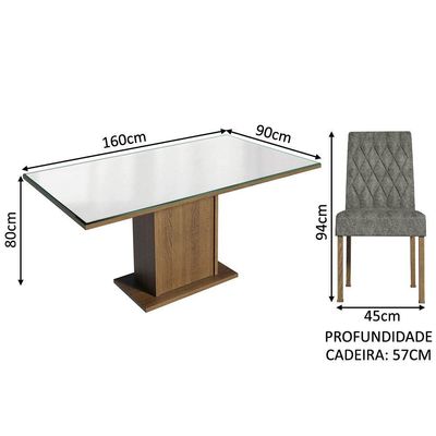 Conjunto Sala De Jantar Mesa Tampo De Vidro 6 Cadeiras