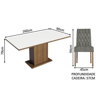 Conjunto Sala De Jantar Mesa Tampo De Madeira 6 Cadeiras