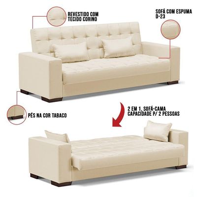 Sofá Cama 02 Lugares Lisboa Corino - D'Rossi Cor Bege