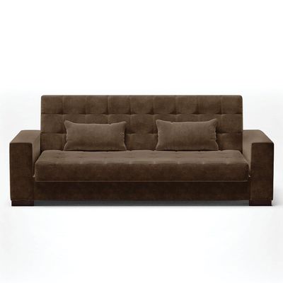 Sofá Cama 02 Lugares Lisboa Suede Pés De Madeira Cor Marrom