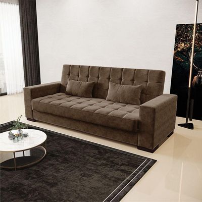 Sofá Cama 02 Lugares Lisboa Suede Pés De Madeira Cor Marrom