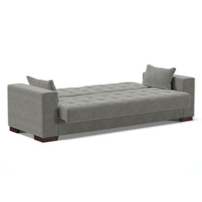 Sofá Cama 02 Lugares Lisboa Suede Pés De Madeira Cor Grafite