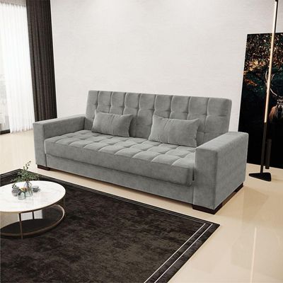 Sofá Cama 02 Lugares Lisboa Suede Pés De Madeira Cor Grafite
