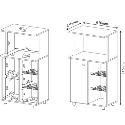 Balcão Fruteira Forno E Microondas 1 Porta Cr20002 Branco