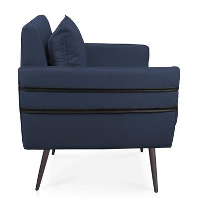 Poltrona Mari Suede Azul Marinho Pés Palito De Ferro Preto