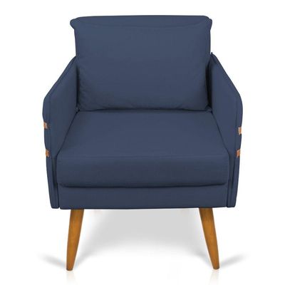 Poltrona Mari Suede Pés Palito Castanho D'Rossi Azul Marinho