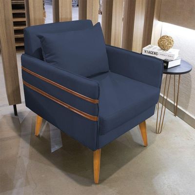 Poltrona Mari Suede Pés Palito Castanho D'Rossi Azul Marinho