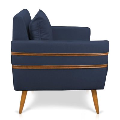 Poltrona Mari Suede Pés Palito Castanho D'Rossi Azul Marinho