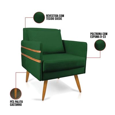 Poltrona Mari Suede Pés Palito Castanho - D'Rossi Verde