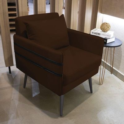 Kit 02 Poltronas Mari Suede Pés Palito De Ferro Preto Marrom