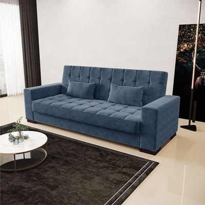Sofá Cama 2 Lugares Para Sala De Estar Suede Azul Marinho