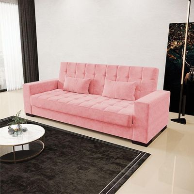 Sofá Cama 2 Lugares Para Sala De Estar Suede Rosê