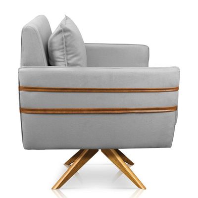 Poltrona Giratória Mari Suede Base De Madeira Ma30 Cinza