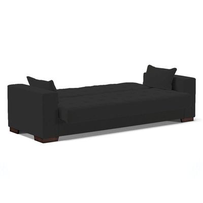 Sofá Cama 02 Lugares Veludo Preto Pés De Madeira