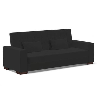 Sofá Cama 02 Lugares Veludo Preto Pés De Madeira