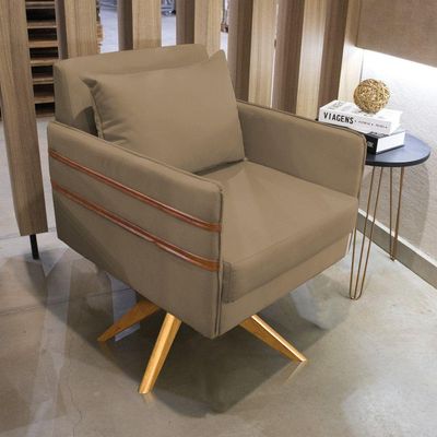 Poltrona Giratória Mari Suede Marrom Rato