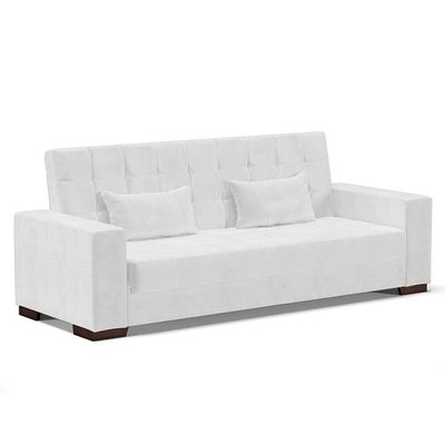 Sofá Cama 02 Lugares Corano Branco Pés De Madeira