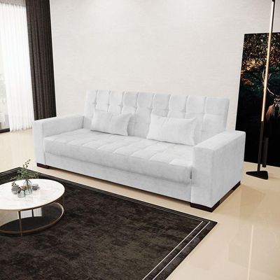 Sofá Cama 02 Lugares Corano Branco Pés De Madeira