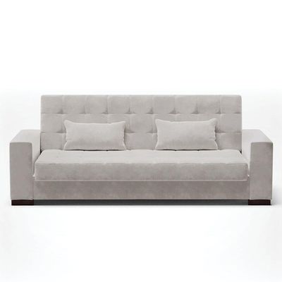 Sofá Cama 02 Lugares Veludo Cinza Pés De Madeira