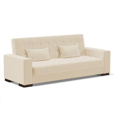 Sofá Cama 02 Lugares Linho Areia A27 Pés De Madeira