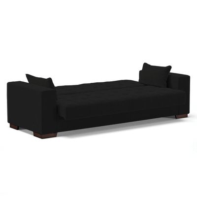 Sofá Cama 02 Lugares Linho Preto A79 Pés De Madeira
