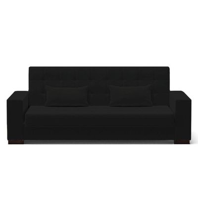 Sofá Cama 02 Lugares Linho Preto A79 Pés De Madeira