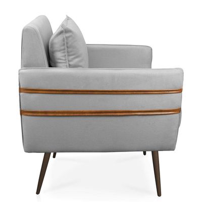 Kit 02 Poltronas Mari Suede Pés Palito De Ferro Marrom Cinza