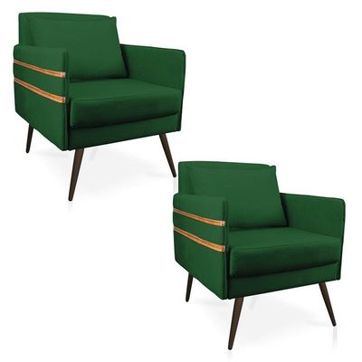 Kit 02 Poltronas Mari Suede Pés Palito De Ferro Marrom Verde