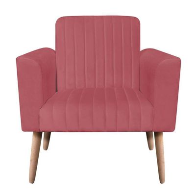 Poltrona Viena Gomada Suede Pés Palito Natural D'rossi Cor Rose