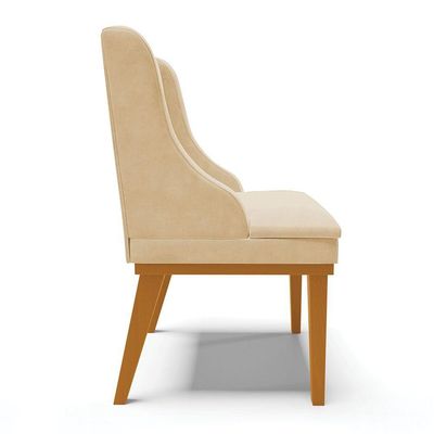 Cadeira De Jantar Liz Suede Base Fixa Madeira Castanho Bege