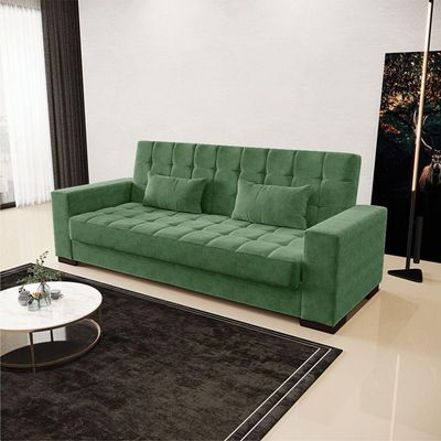 Sofá Cama 02 Lugares Lisboa Suede Pés De Madeira Cor Verde