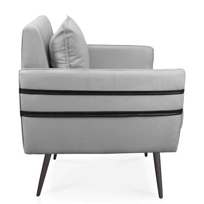 Kit 02 Poltronas Mari Suede Cinza Pés Palito De Ferro Preto