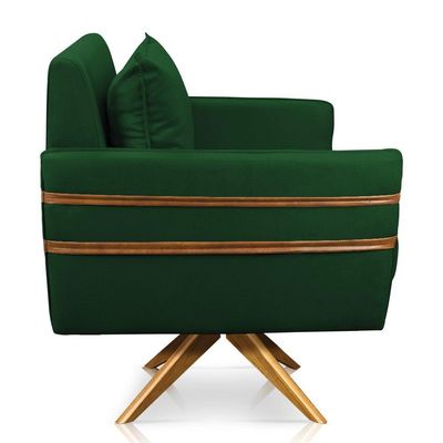 Poltrona Giratória Mari Suede Base De Madeira Ma30 Verde