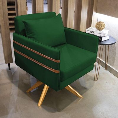 Poltrona Giratória Mari Suede Base De Madeira Ma30 Verde