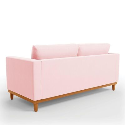 Sofá 03 Lugares Juliette Base Madeira Castanho Cor Rosa Bebê