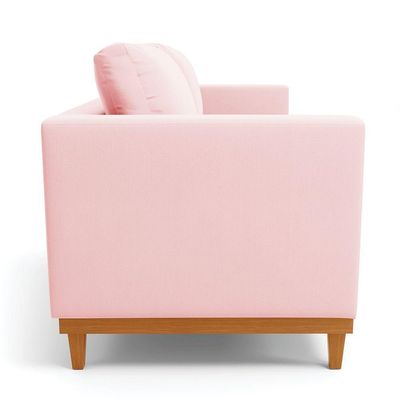 Sofá 03 Lugares Juliette Base Madeira Castanho Cor Rosa Bebê