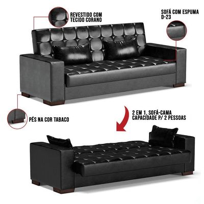 Sofá Cama 02 Lugares Lisboa Corano - D'Rossi Cor Preto