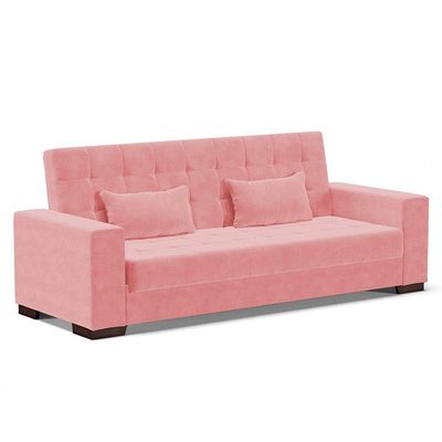 Sofá Cama 02 Lugares Lisboa Suede Pés De Madeira Cor Rose