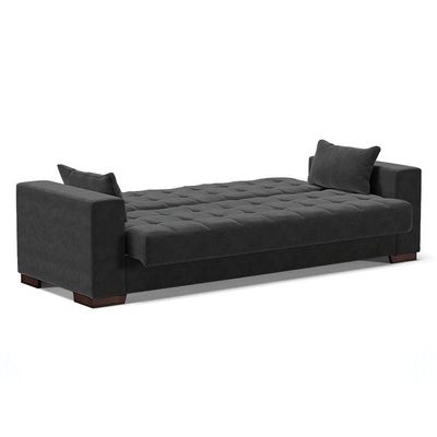 Sofá Cama 02 Lugares Lisboa Suede Pés De Madeira Cor Preto