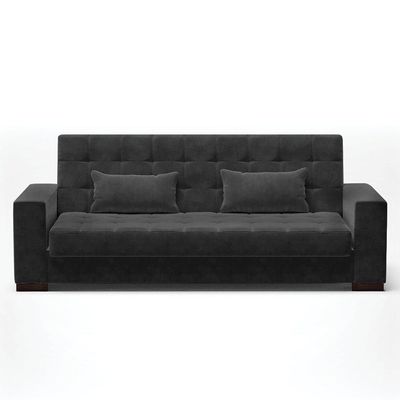 Sofá Cama 02 Lugares Lisboa Suede Pés De Madeira Cor Preto