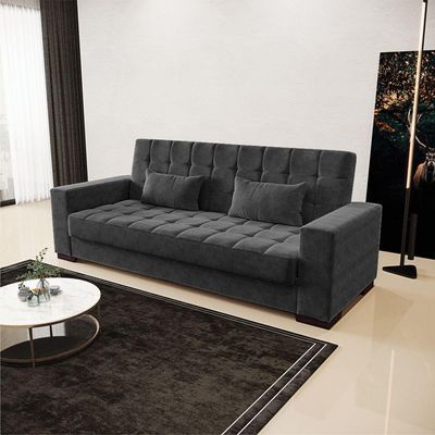 Sofá Cama 02 Lugares Lisboa Suede Pés De Madeira Cor Preto