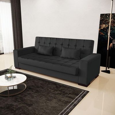 Sofá Cama 02 Lugares Lisboa Corino - D'Rossi Cor Preto