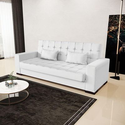 Sofá Cama 02 Lugares Lisboa Corino - D'Rossi Cor Branco