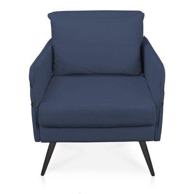 Poltrona Mari Suede Pés Palito De Ferro Preto Azul Marinho