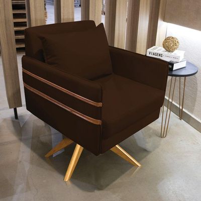 Poltrona Giratória Mari Suede Base De Madeira Ma30 Marrom