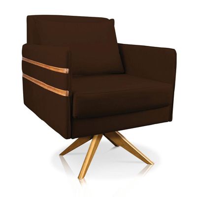 Poltrona Giratória Mari Suede Base De Madeira Ma30 Marrom