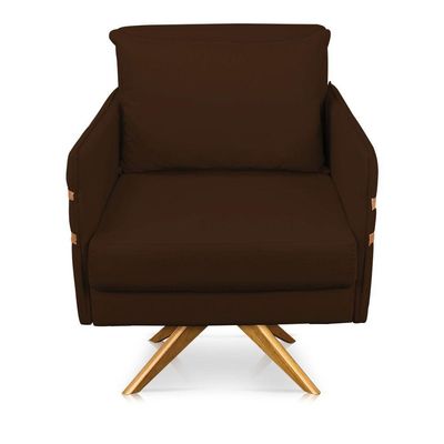 Poltrona Giratória Mari Suede Base De Madeira Ma30 Marrom