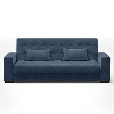 Sofá Cama 02 Lugares Lisboa Pés De Madeira Cor Azul Marinho