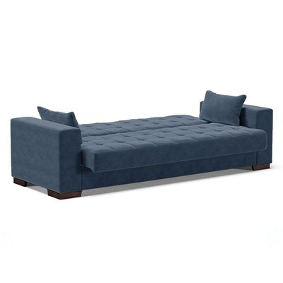 Sofá Cama 02 Lugares Lisboa Pés De Madeira Cor Azul Marinho