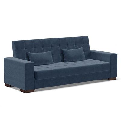 Sofá Cama 02 Lugares Lisboa Pés De Madeira Cor Azul Marinho